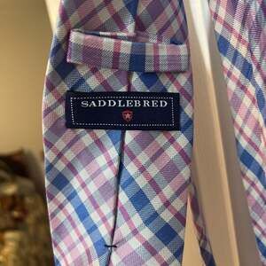 Blue and‎ Pink Plaid Saddlebred 100% Silk Necktie